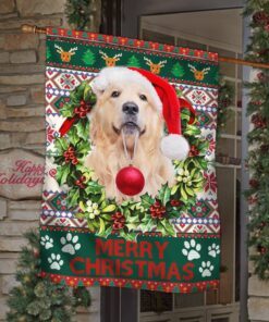 golden retriever merry christmas flag thh3484f 5931