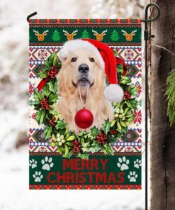 golden retriever merry christmas flag thh3484f 6278