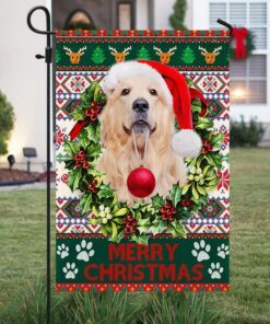 golden retriever merry christmas flag thh3484f 8962