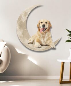 golden retriever on the moon hanging metal sign qnk1012msv2 8461