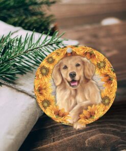 golden retriever with sunflower custom shaped ornament ttn440o 4041