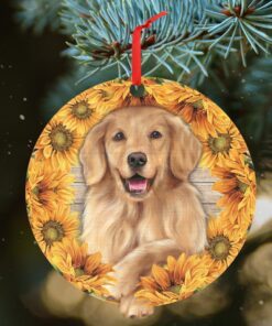 golden retriever with sunflower custom shaped ornament ttn440o 4774