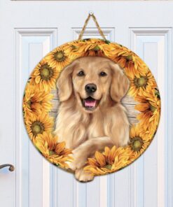 Golden Retriever With Sunflower Custom Wooden Sign TTN440WD