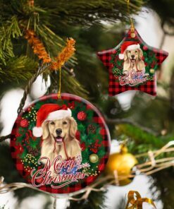Golden Retriever Wreath Christmas Ceramic Ornament