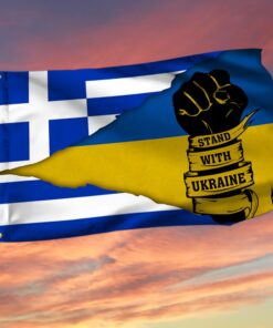 Greek And Ukraine Grommet Flag Stand With Ukraine BNT519GFv4