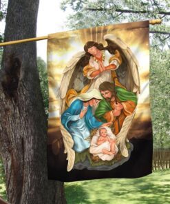 guardian angel with holy family christmas flag qnk1020f 7332