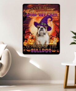 halloween. beware of the bulldog hanging metal sign thb2504msv10 1684