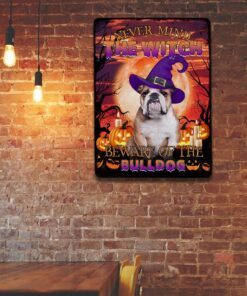 halloween. beware of the bulldog hanging metal sign thb2504msv10 3485