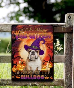 halloween. beware of the bulldog hanging metal sign thb2504msv10 5267