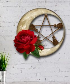 Halloween Broom Hanging Metal Sign Red Rose LNT550MS