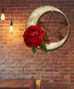 halloween broom hanging metal sign red rose lnt550ms 6082