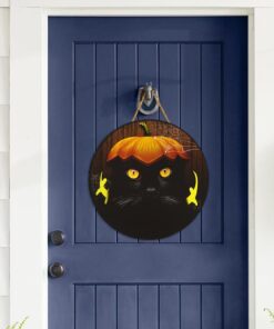 halloween decor black cat round wooden sign ant112wd 2419