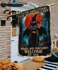 Halloween Flag Black Cat Salem Sanctuary Flag TRN1277F