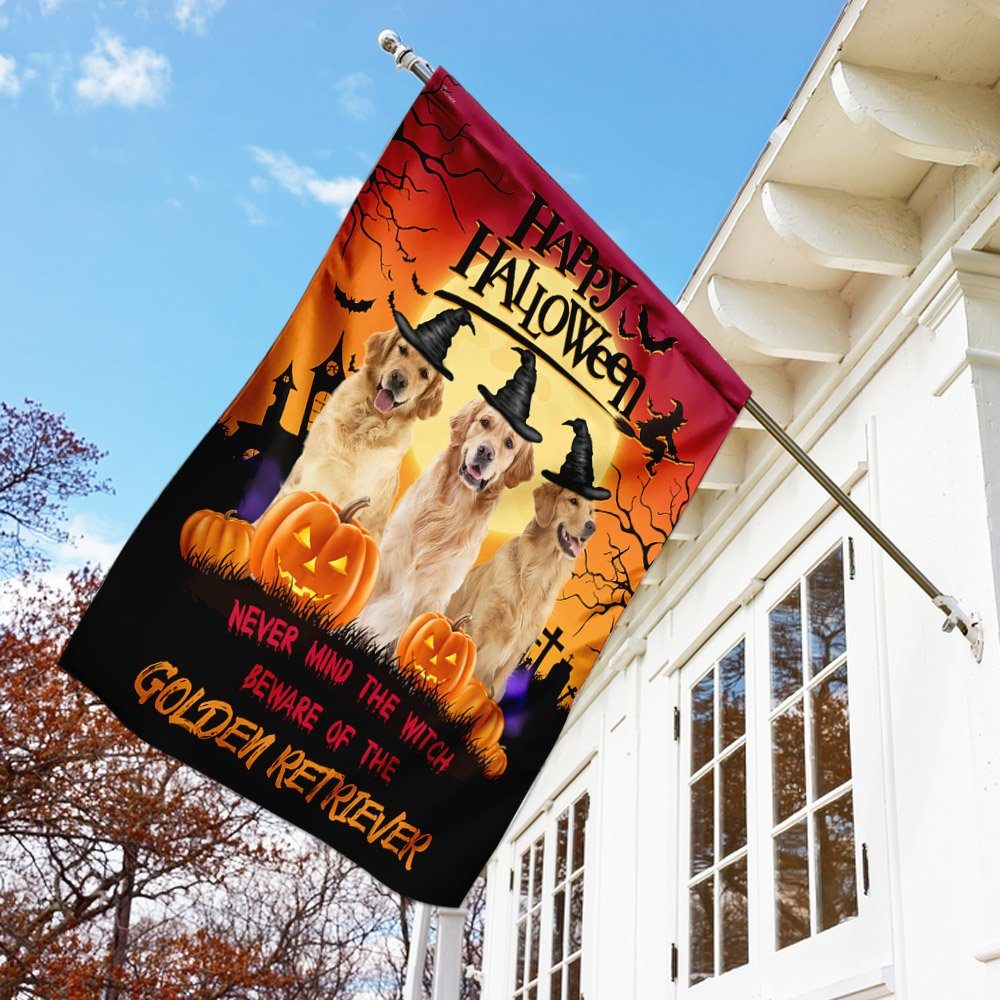 Halloween Flag Never Mind The Witch Beware Of The Golden Retriever Flag TRL1211F - Image 4
