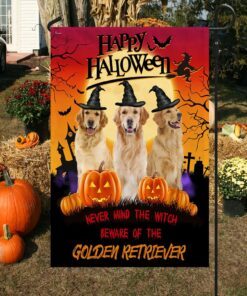 halloween flag never mind the witch beware of the golden retriever flag trl1211f 3434