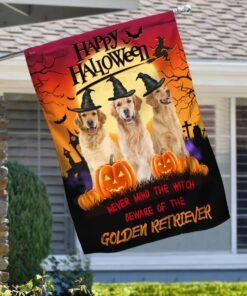 halloween flag never mind the witch beware of the golden retriever flag trl1211f 3637