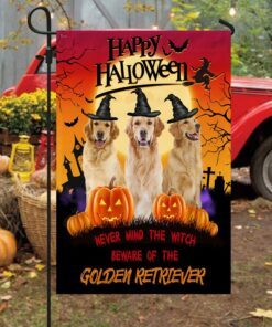 halloween flag never mind the witch beware of the golden retriever flag trl1211f 8079