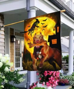 Halloween Flag Pitbull Dogs Trick or Treat Flag NTT18Fv1