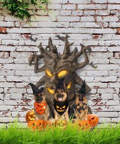 Halloween Garden Metal Sign German Shepherds Under Spooky Tree DDH2767MS