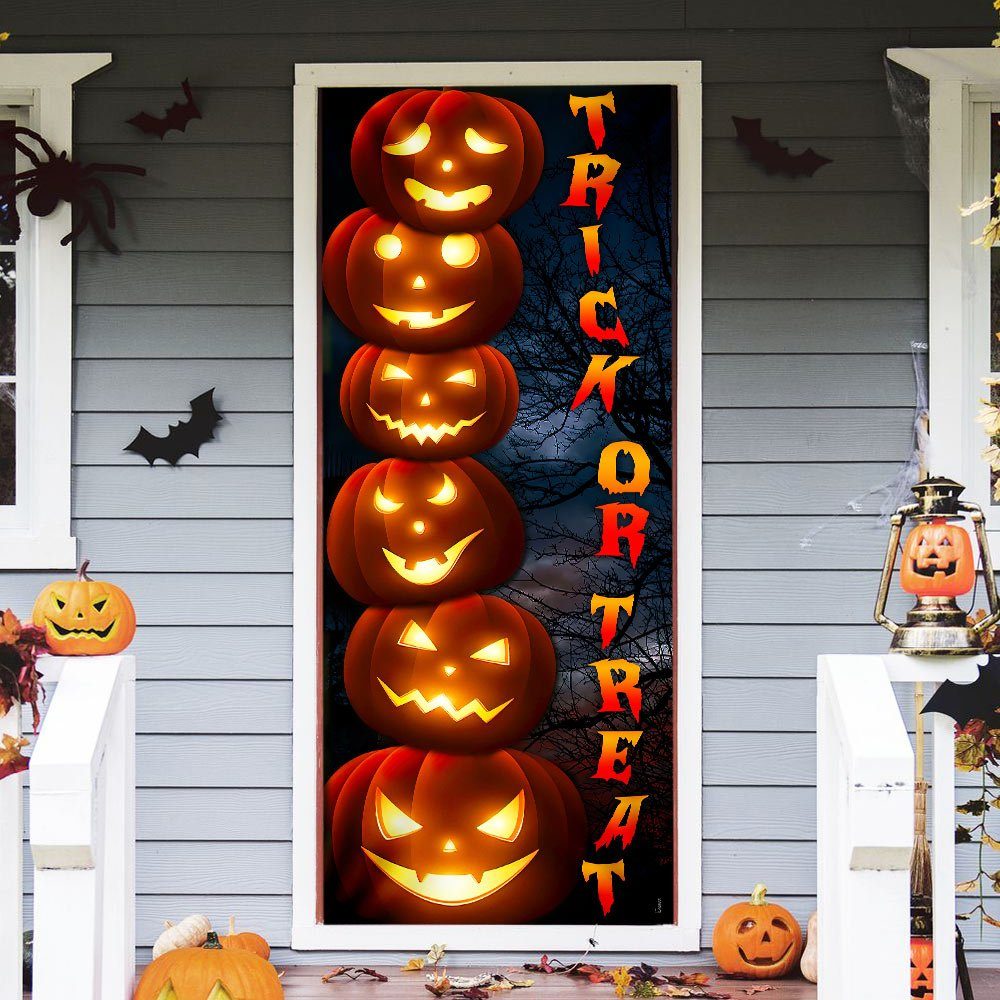 Halloween Pumpkin Door Cover Jack O' Lantern Trick Or Treat Door Decor QNN572D