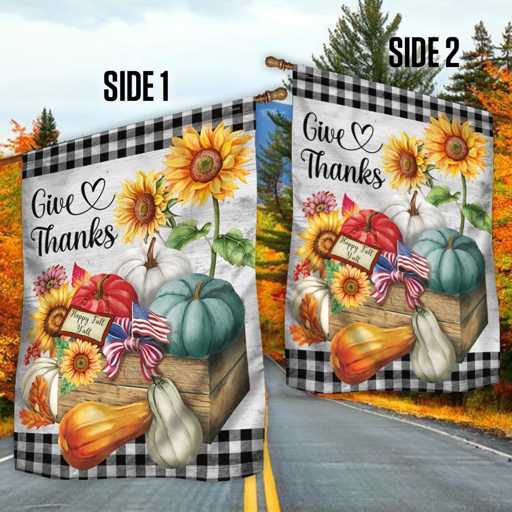 Halloween Pumpkin Give Thanks Happy Fall Y'all Thanksgiving Halloween Flag MLN548F - Image 2