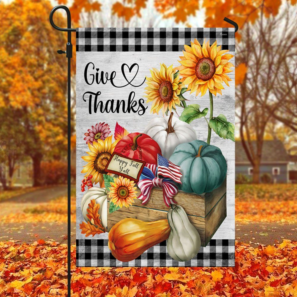 Halloween Pumpkin Give Thanks Happy Fall Y'all Thanksgiving Halloween Flag MLN548F - Image 3
