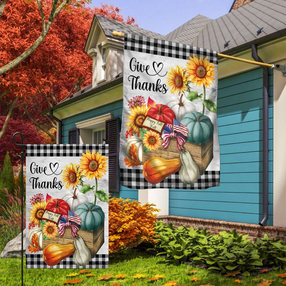 Halloween Pumpkin Give Thanks Happy Fall Y'all Thanksgiving Halloween Flag MLN548F - Image 4