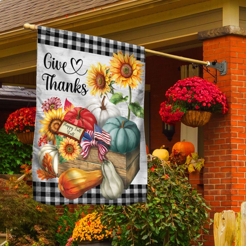 Halloween Pumpkin Give Thanks Happy Fall Y'all Thanksgiving Halloween Flag MLN548F