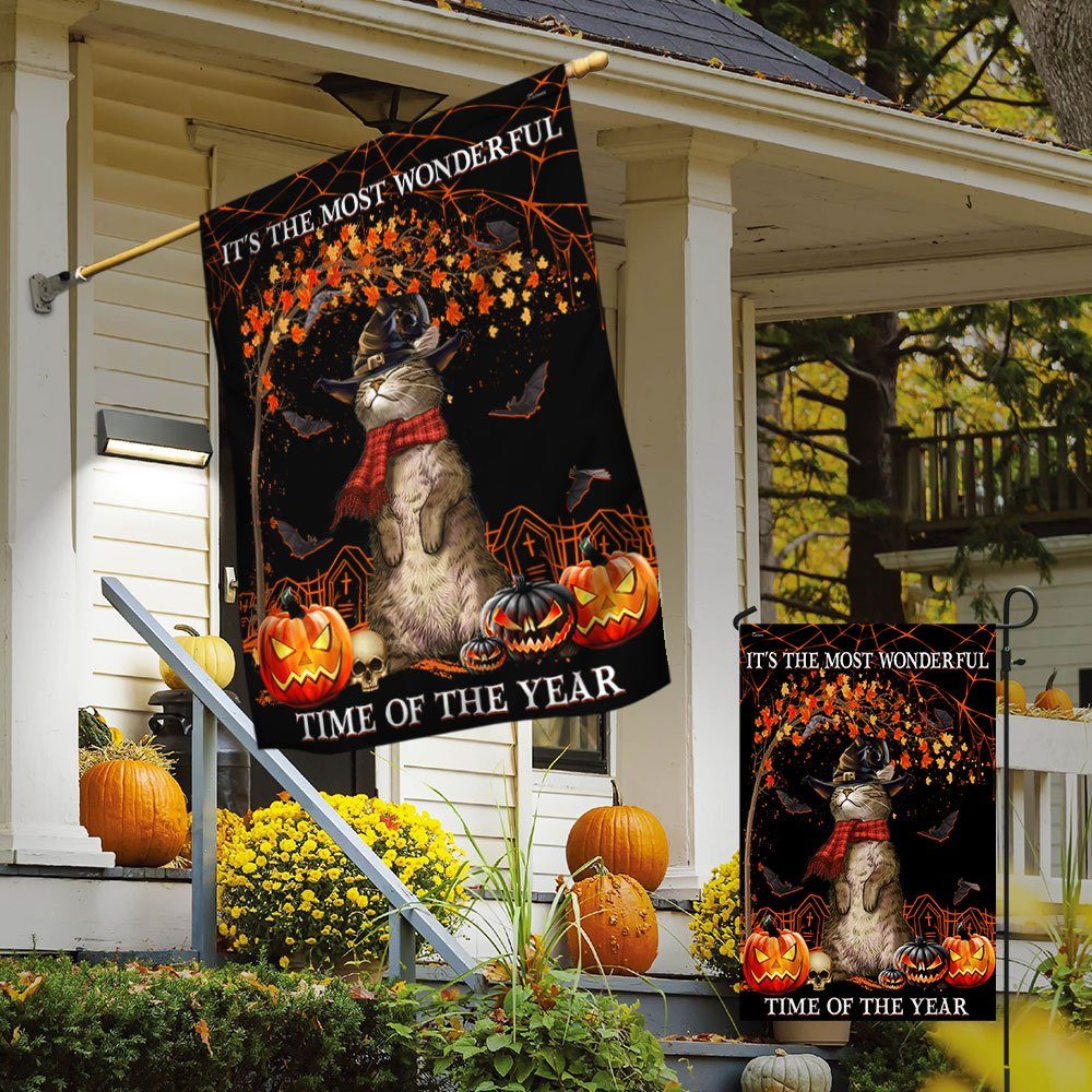Halloween Welcome Witch Cat It's The Most Wonderful Time Of The Year Flag MLN525F - Image 4