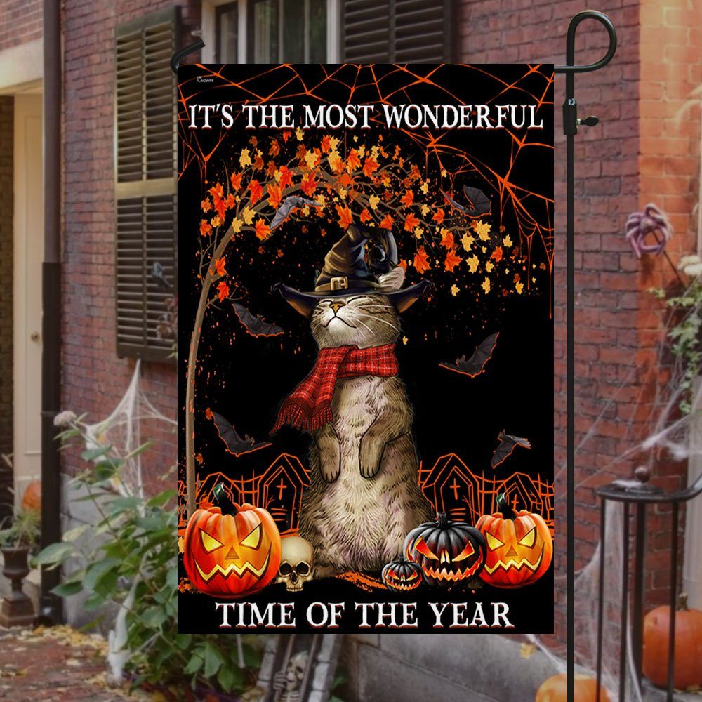 Halloween Welcome Witch Cat It's The Most Wonderful Time Of The Year Flag MLN525F - Image 3