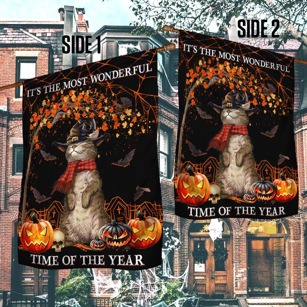 Halloween Welcome Witch Cat It's The Most Wonderful Time Of The Year Flag MLN525F - Image 2