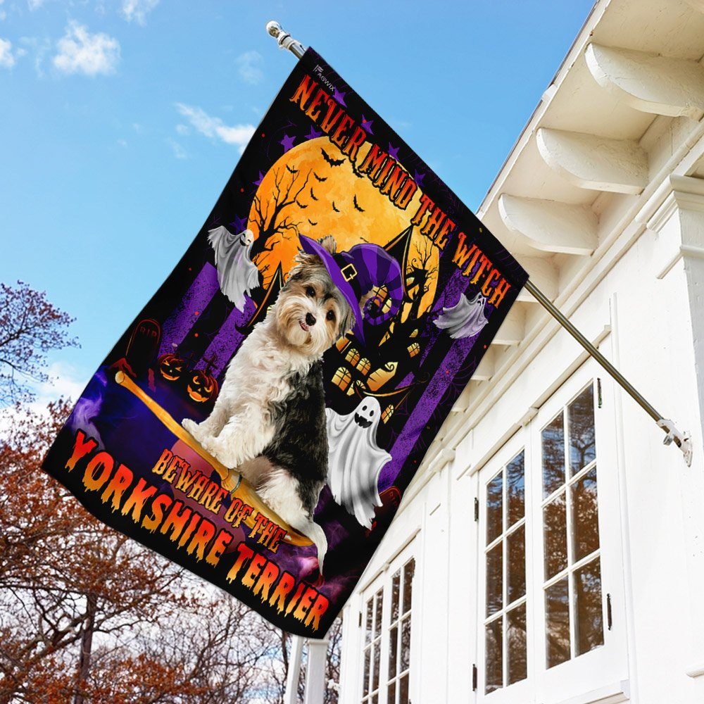 Halloween Yorkshire Flag Flagwix™ Never Mind The Witch Beware Of The Yorkshire Terrier Flag - Image 2