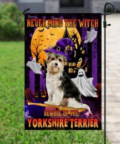 halloween yorkshire flag flagwix™ never mind the witch beware of the yorkshire terrier flag 6666