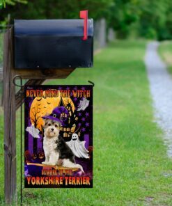 halloween yorkshire flag flagwix™ never mind the witch beware of the yorkshire terrier flag 7374