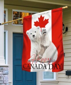 Happy Canada Day Flag. Dominion Day Flag. Canada Birthday Flag Funny Polar Bear LNT144Fv3