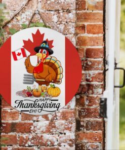 happy canadian thanksgiving round door sign turkey canada tqn408wd 2040