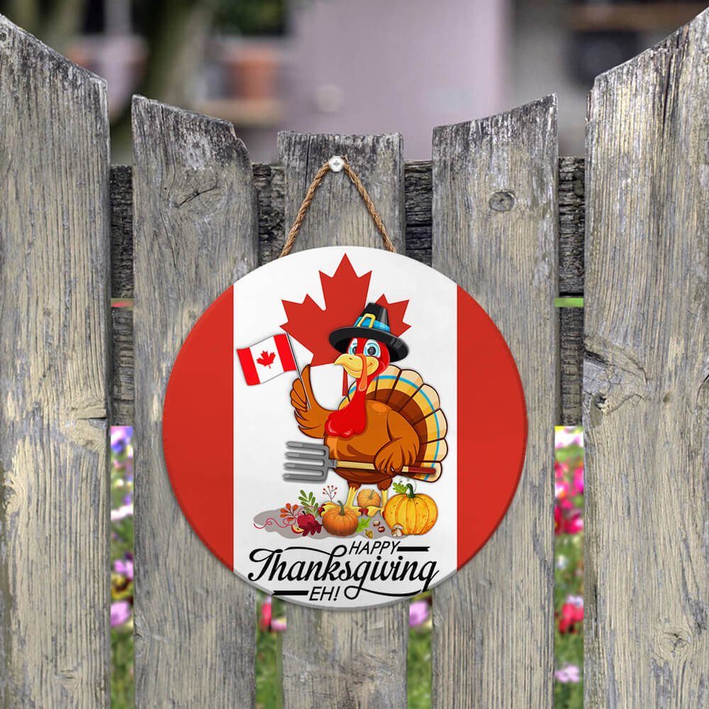 Happy Canadian Thanksgiving Round Door Sign Turkey Canada TQN408WD - Image 6