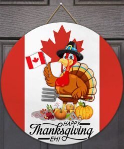 happy canadian thanksgiving round door sign turkey canada tqn408wd 2984