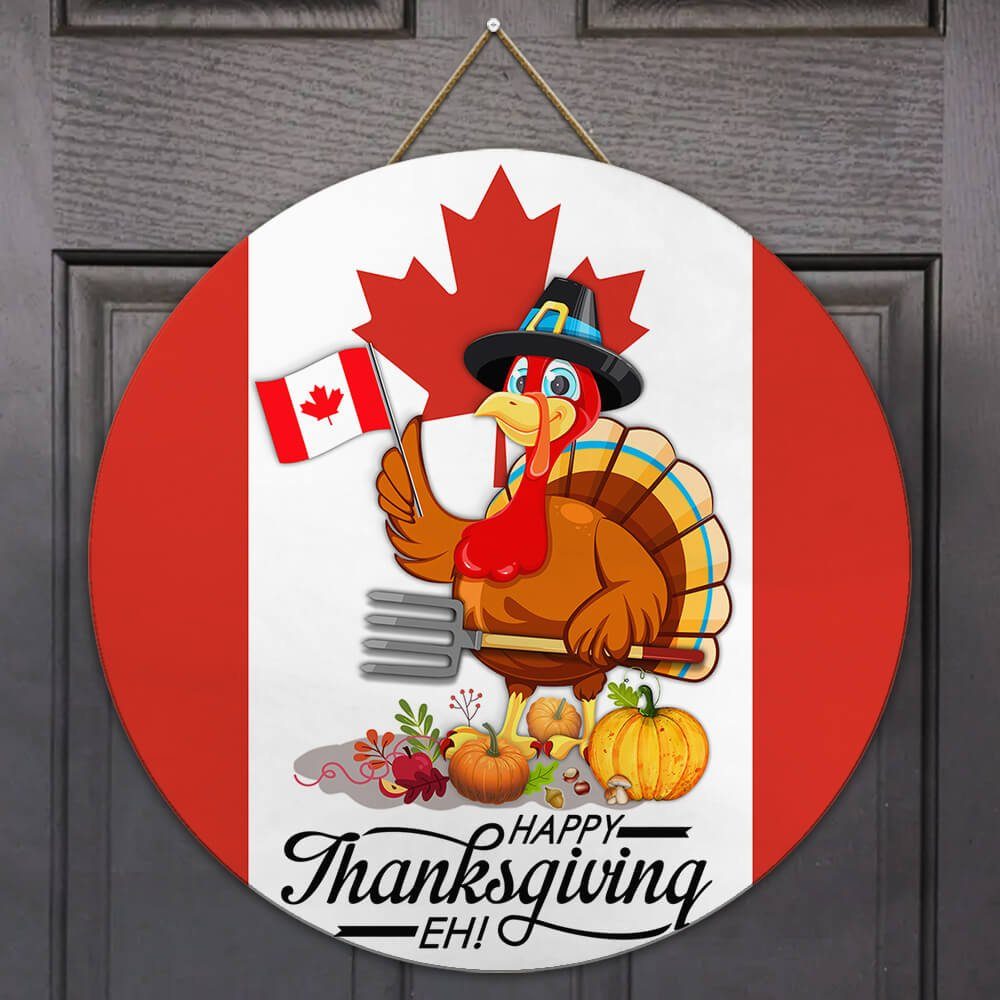 Happy Canadian Thanksgiving Round Door Sign Turkey Canada TQN408WD - Image 2