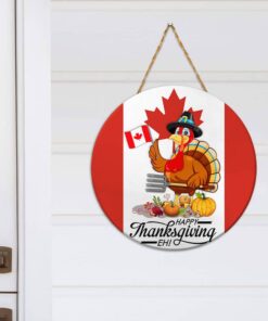 happy canadian thanksgiving round door sign turkey canada tqn408wd 5842