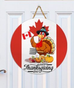 Happy Canadian Thanksgiving Round Door Sign Turkey Canada TQN408WD