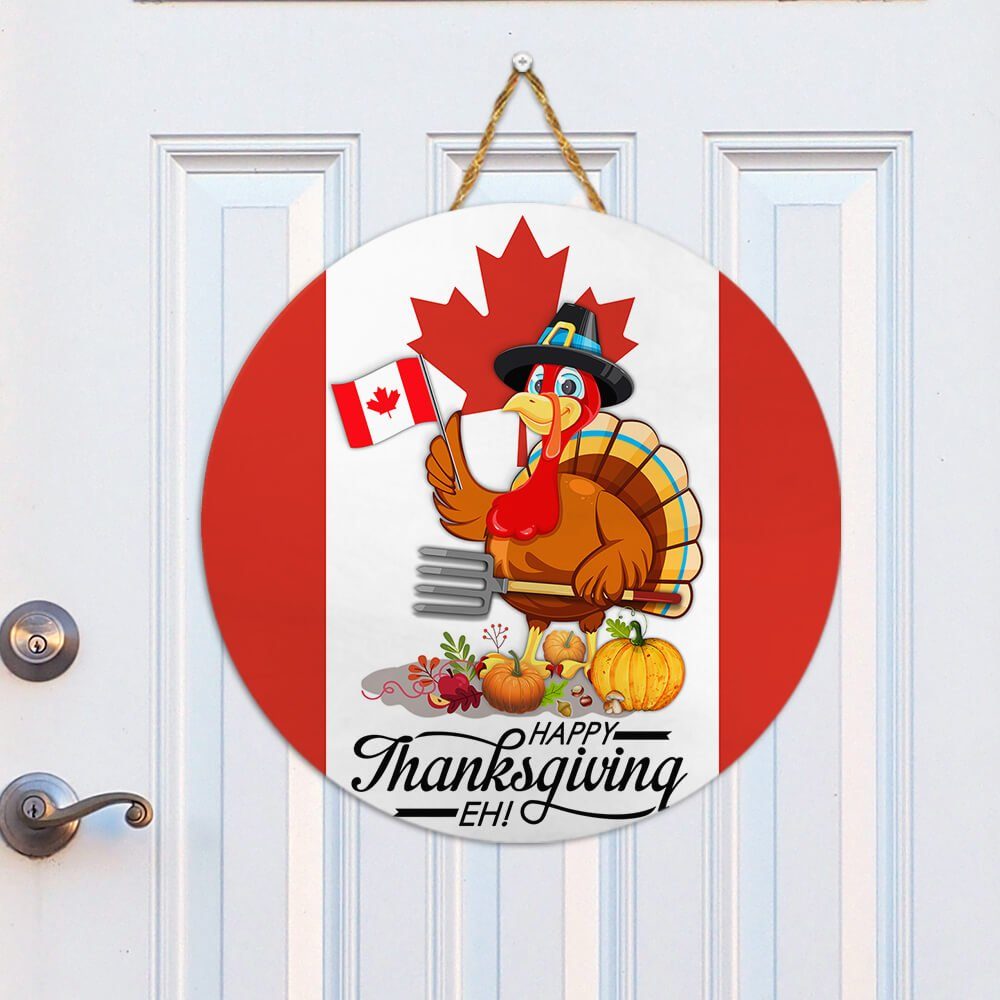 Happy Canadian Thanksgiving Round Door Sign Turkey Canada TQN408WD