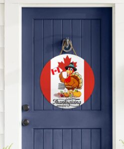 happy canadian thanksgiving round door sign turkey canada tqn408wd 8660