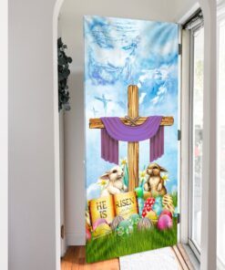 happy easter door cover, he is risen, bunny egg qnn476d 1157