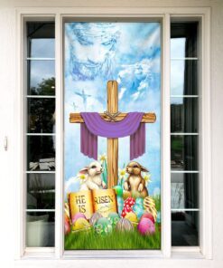 happy easter door cover, he is risen, bunny egg qnn476d 4398