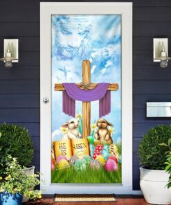 happy easter door cover, he is risen, bunny egg qnn476d 8619
