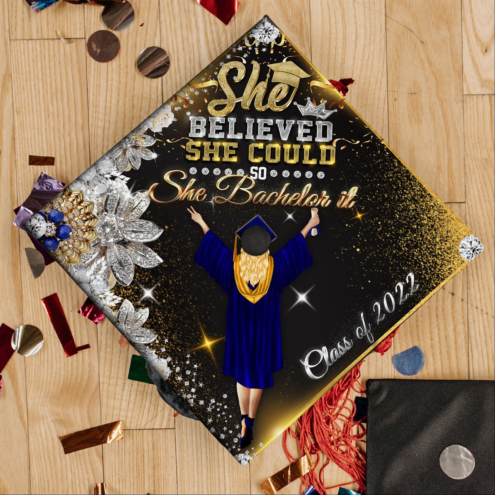 Happy Graduation Girl, Class Of 2022, She Bachelor It Graduation Cap TPT31GCv1 - Image 5