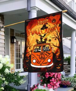 Happy Halloween Cat Flagwix™ Cats On A Hippie Bus Halloween Flag