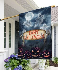 Happy Halloween Flag Scary Ghost Jack-O-Lantern TQN436F