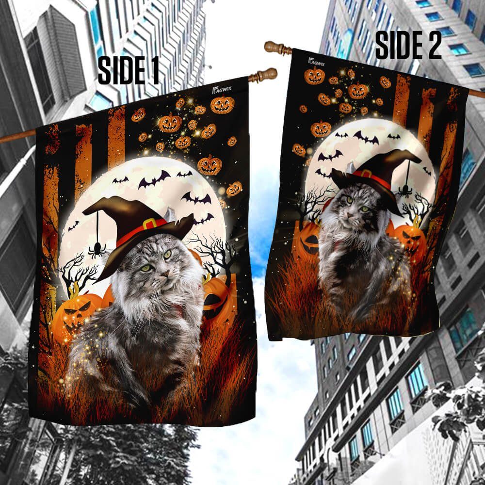 Happy Halloween Witch's Cat Flagwix™ Halloween Maine Coon Cat Flag - Image 4